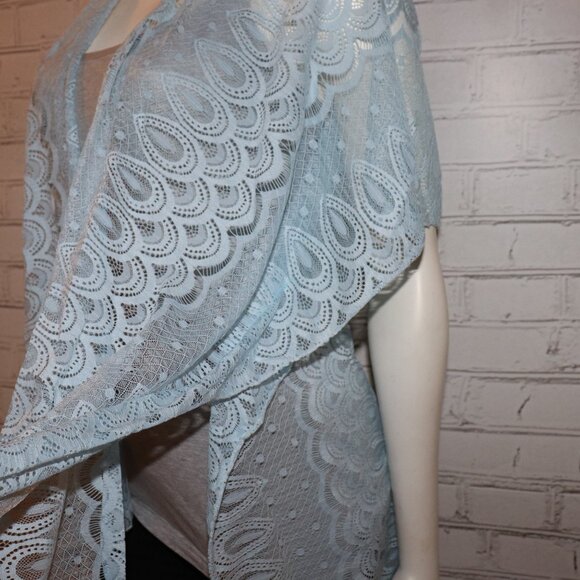 🌸🧵 Powder Blue Lace Cardigan Shawl by Arianna (One Size · NWT) - Picture 3 of 6